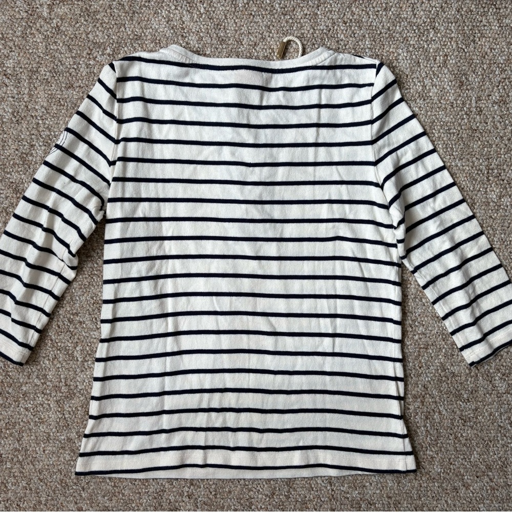Tory Burch Navy & White Striped Lace-Up Top 3/4 sleeves, nautical sailor, Size S - Picture 11 of 11